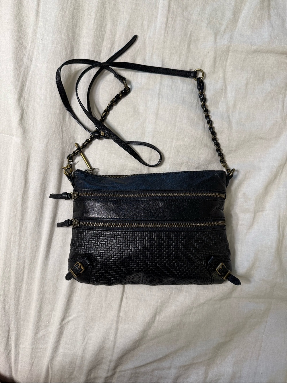 Elliott Lucca Black Woven Leather Crossbody Bag